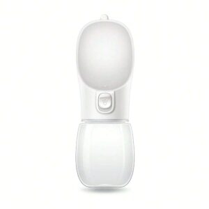 Przenośna Butelka PODRÓŻNA z Miską Na Wodę Dla Psów I Kotów – 350 ml, Biała